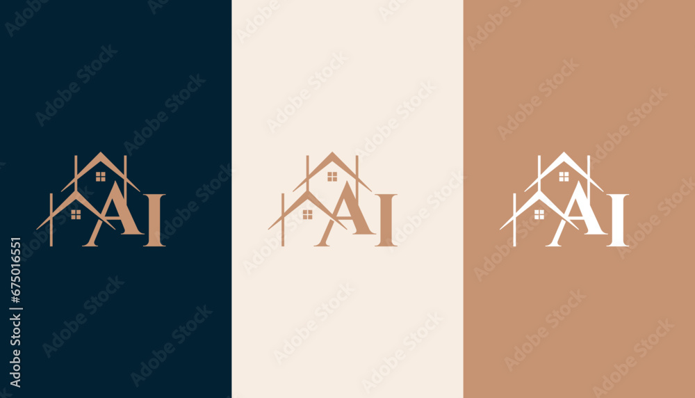 AI logo with a home form element which means a real estate company AI logo with a home form element which means a real estate company