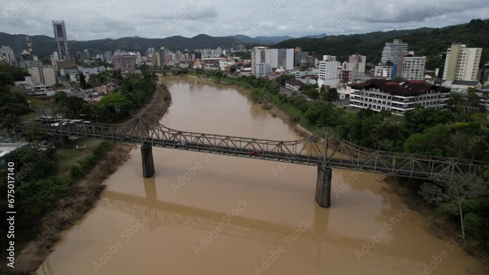 aerial view of the Iron Bridge in the center of the city of Blumenau, Santa Catarina, Brazil aerial view of the Iron Bridge in the center of the city of Blumenau, Santa Catarina, Brazil