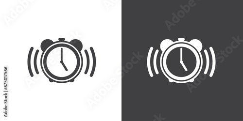 Alarm clock icon symbol sign, Time and clock Icon, timer flat vector icon. Icon of Alarm clock isolated on black and white background, Simple alarm clock ringing modern design. photo