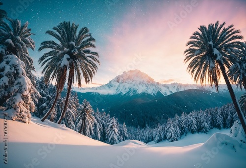 AI generated illustration of a landscape covered with snow in winter