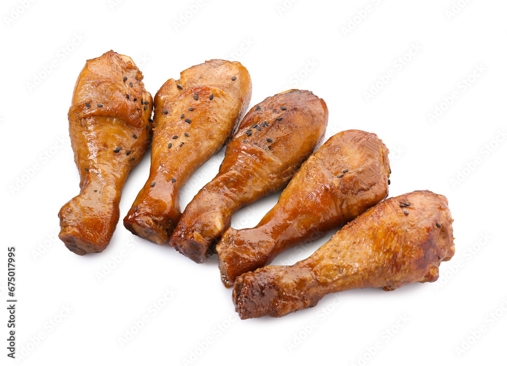 Chicken legs glazed with soy sauce isolated on white Chicken legs glazed with soy sauce isolated on white