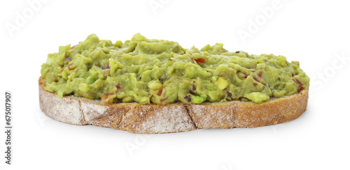 Delicious sandwich with guacamole isolated on white