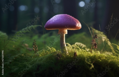 Wallpaper Mural AI generated illustration of a close-up of a mushroom growing on a lush green moss-covered ground Torontodigital.ca