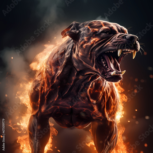 Strong Dog with Fire Spirit Showing Muscle