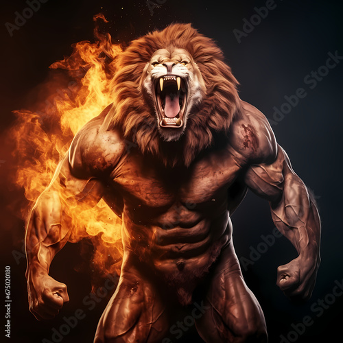 Lion with Big Muscle And Fire Spirit