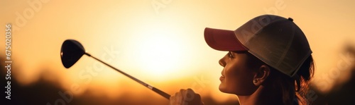Arabic Female Pro Golfer On Golf Course Playing Golf At Dawn Generative AI photo