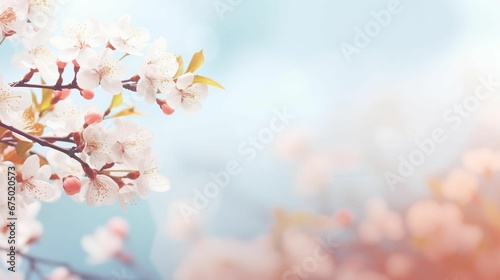 AI generated illustration of cherry blossoms in soft focus view against a dreamy sunset sky © Wirestock