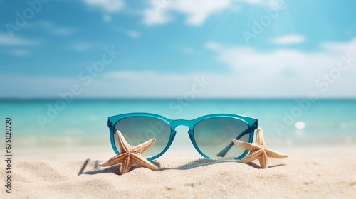 AI generated illustration of sunglasses  on a sandy beach