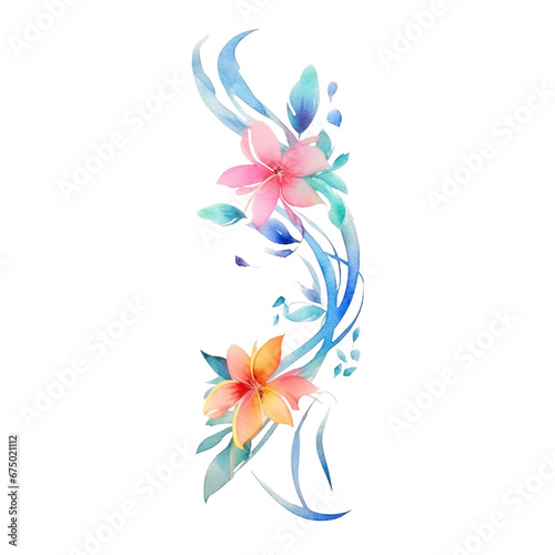 watercolor floral ribbons, in the style of colorful watercolor arrangements isolated on transparent background