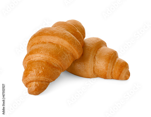 Delicious croissants isolated on white. Freshly baked pastries