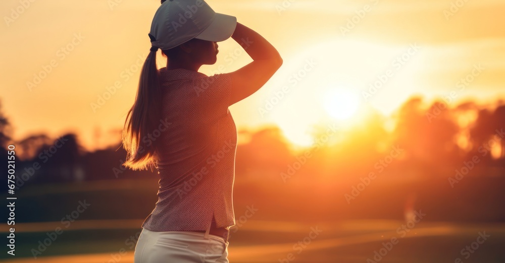 Asian Female Golf Tour Pro On Golf Course Playing Golf At Dawn Generative AI