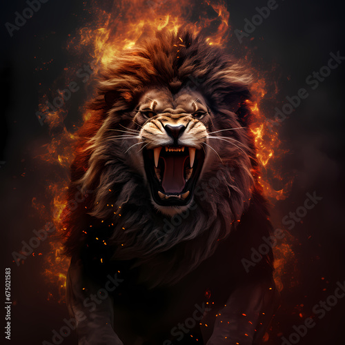 Strong Lion  With Fire Spirits
