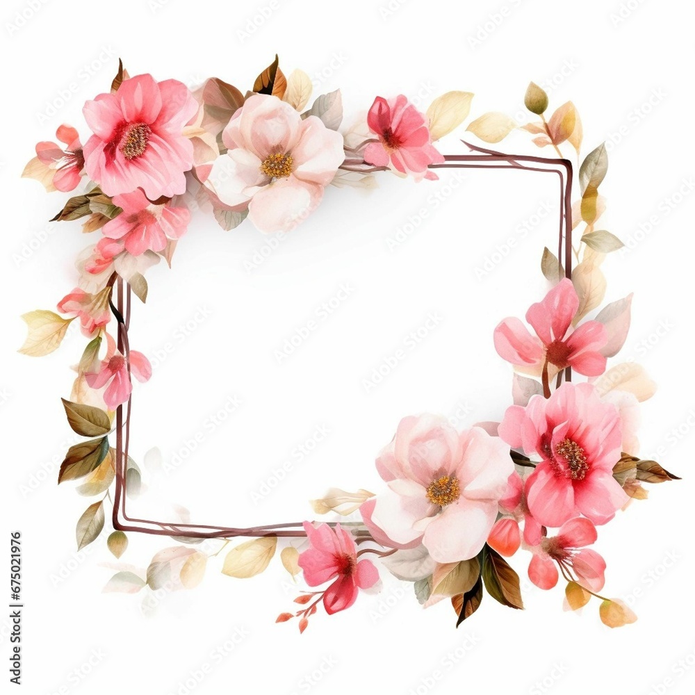 AI generated illustration of a square frame made up of lush green foliage and vibrant flowers AI generated illustration of a square frame made up of lush green foliage and vibrant flowers