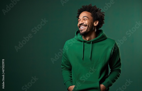 portrait of a man smiling in a green outfit, in the style of commercial imagery