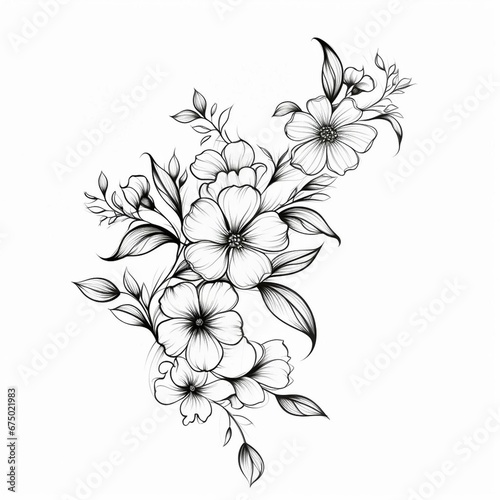 AI generated illustration of an array of flowers on a white background
