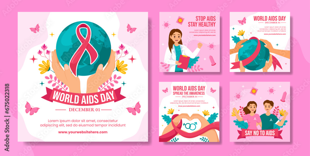 Aids Day Social Media Post Flat Cartoon Hand Drawn Templates Background Illustration