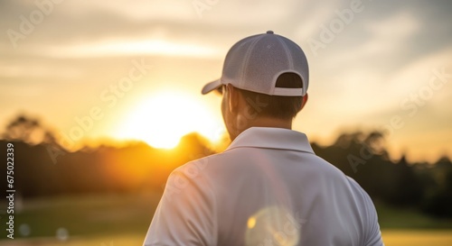 Asian Male Golfer On Fairway Playing Golf At Dusk Generative AI © Johnathan