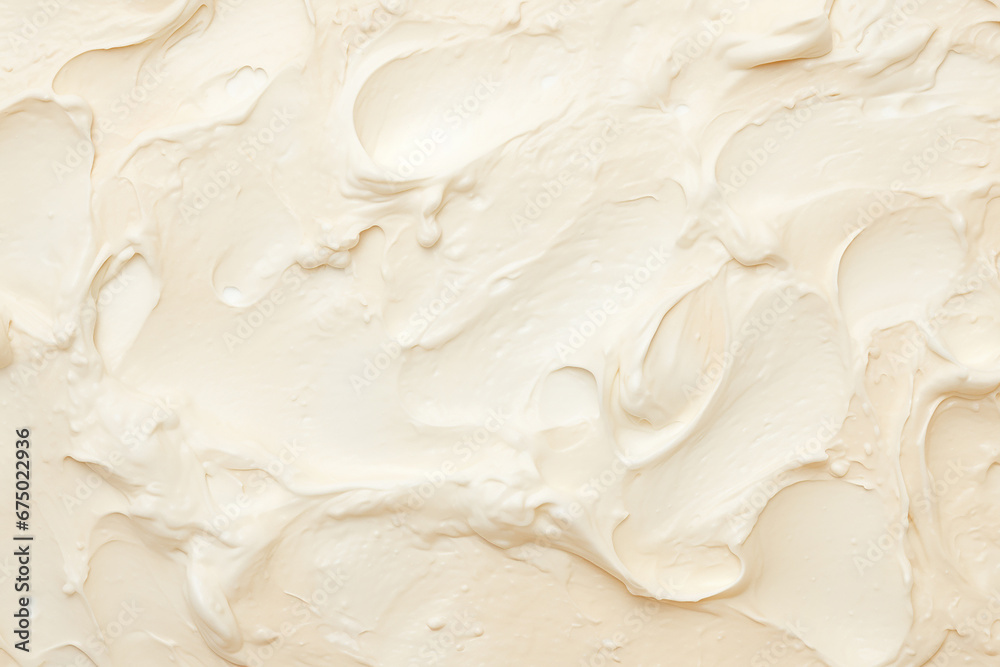 Close up detail of milk vanilla white creamy ice cream surface and texture is swirled and mixed, abstract background and wallpaper. Generative AI. - obrazy, fototapety, plakaty 