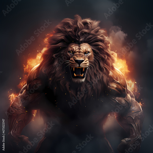 Strong Lion  With Fire Spirits