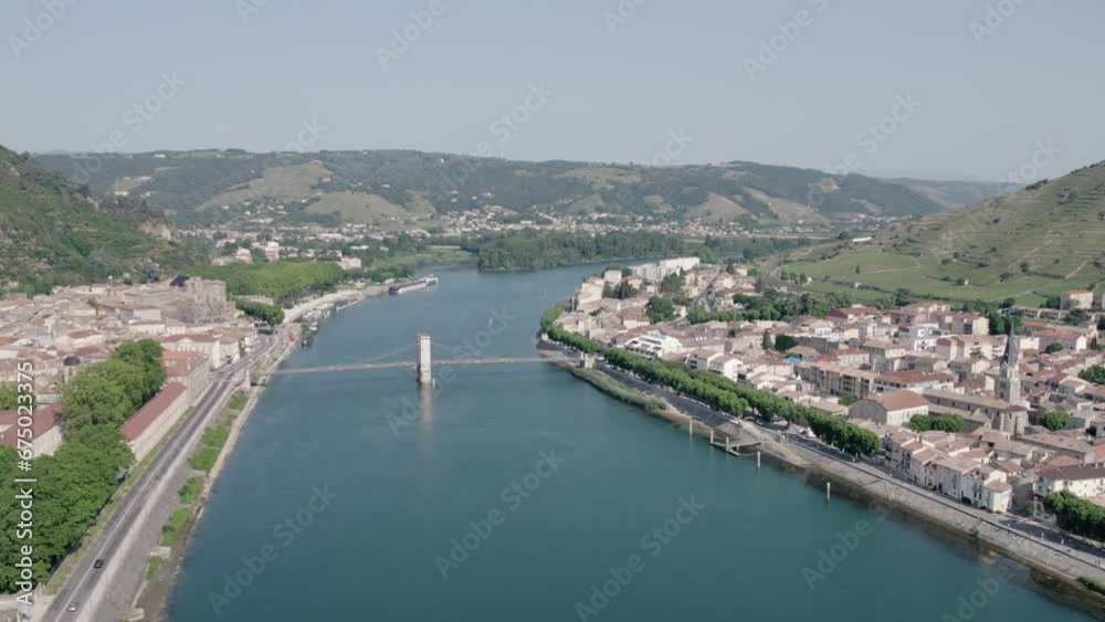 Aerial View Of the Rhone River, One Of the Main Nautical Transportation Way in France Aerial View Of the Rhone River, One Of the Main Nautical Transportation Way in France