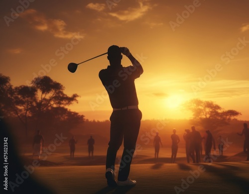 Black Male Golfer On Fairway Golfing At Sunset Generative AI