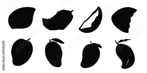 A mango with mango slice silhouettes set. Set of mangoes. Vector illustration