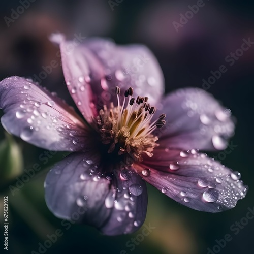AI generated illustration of a helleborus orientalis flower covered in the dew in a field