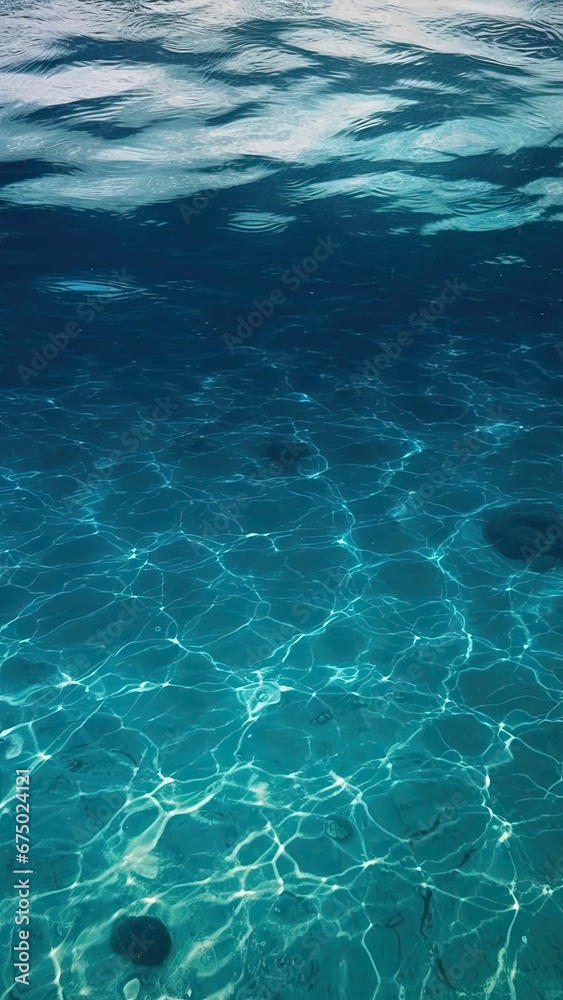Tranquil blue water with rippling caustics. AI-generated.