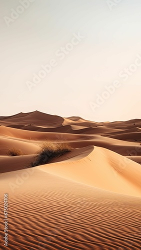 Scenic desert landscape with sand dunes. AI-generated.