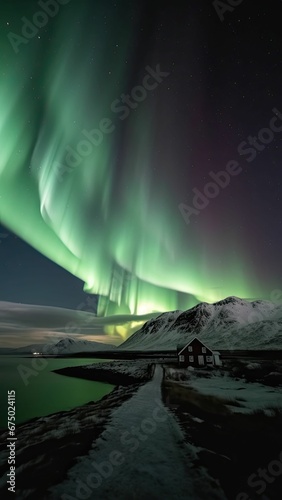 Scenic display of the Aurora Borealis. AI-generated.