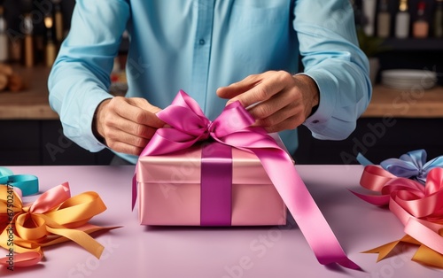 A man wrapping a present wi...