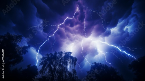 a lightning strike hitting a sky with some trees in the background