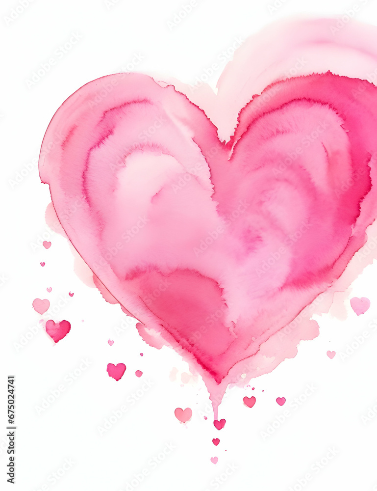 Watercolor pink heart shape, Valentine's Day
