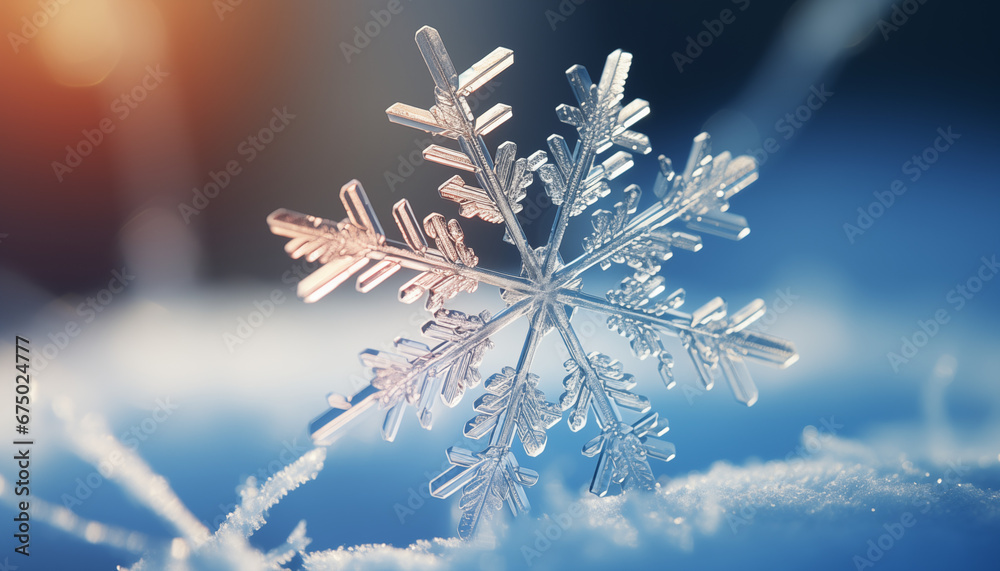 Icy Splendor: Snowflake's Holiday Beauty on a Calm Blue Background