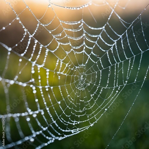 AI-generated illustration of A delicate spider web covered in a thin layer of morning dew