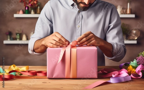 A man wrapping a present wi...