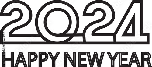 2024 Happy New Year logo text design. Vector illustration with black labels logo for diaries, notebooks, calendars. 2024 number design template. Happy New Year symbol on transparent background.