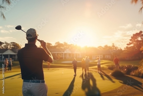 Caucasian Male Pro Golfer On Felt Golfing At Dusk Generative AI