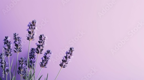 Vibrant display of lavender flowers set against a purple backdrop, AI-generated.