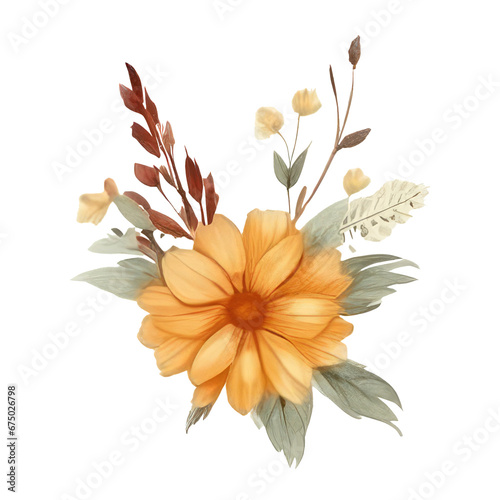 Autumn flowers watercolor frame isolated on transparent background