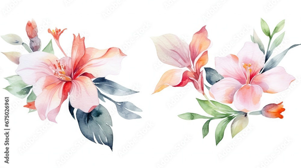 AI generated illustration of two vibrant pink flowers bloom against a white backdrop AI generated illustration of two vibrant pink flowers bloom against a white backdrop