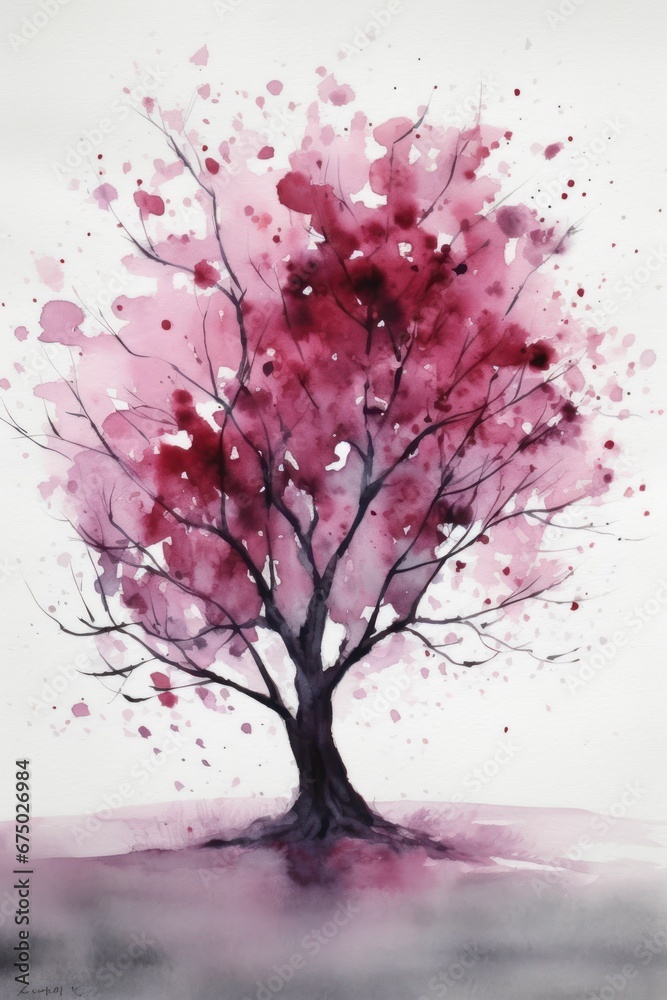 AI generated pink tree on white background AI generated pink tree on white background