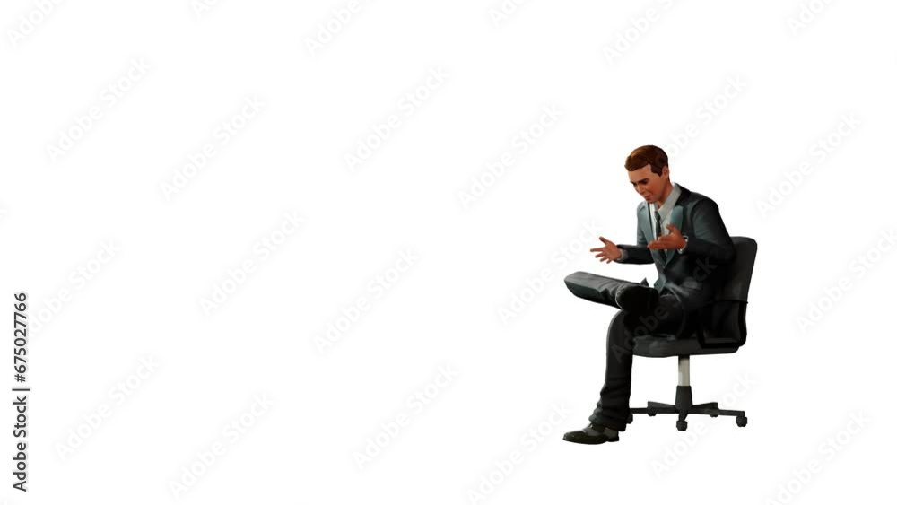 4K 3D Animation: Businessman Sitting and Explaining 4K 3D Animation: Businessman Sitting and Explaining