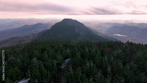 flying over calloway peak, the crest of grandfather mountain nc, north carolina at sunset photo