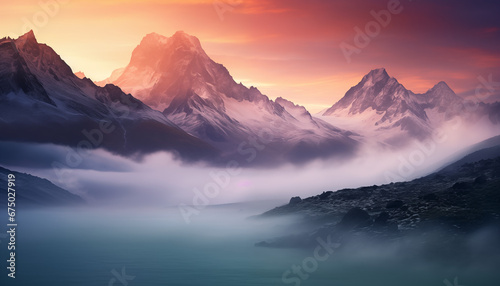 Majestic Sunrise Over Misty Mountains: A Serene Nature Landscape