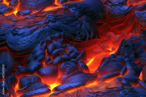 AI generated illustration of glowing orange-red lava in a dark setting