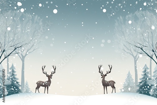 Reindeer in the snowy forest in winter. Christmas card  background. Generative AI.