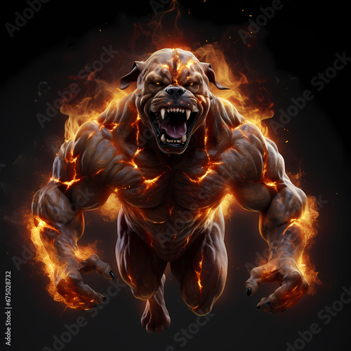 Strong Dog with Fire Spirit Showing Muscle