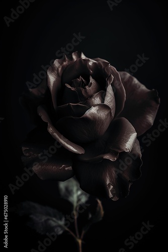 AI generated illustration of a rose flower in full bloom on a black background © Wirestock