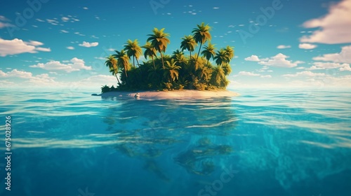 AI generated illustration of a tropical island surrounded by the sea